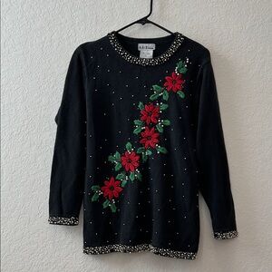 Vintage 90’s Poinsettia Christmas Sweater with Beaded Accents